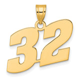 Polished Block Number 32 Charm Pendant in Real 14k Yellow Gold
