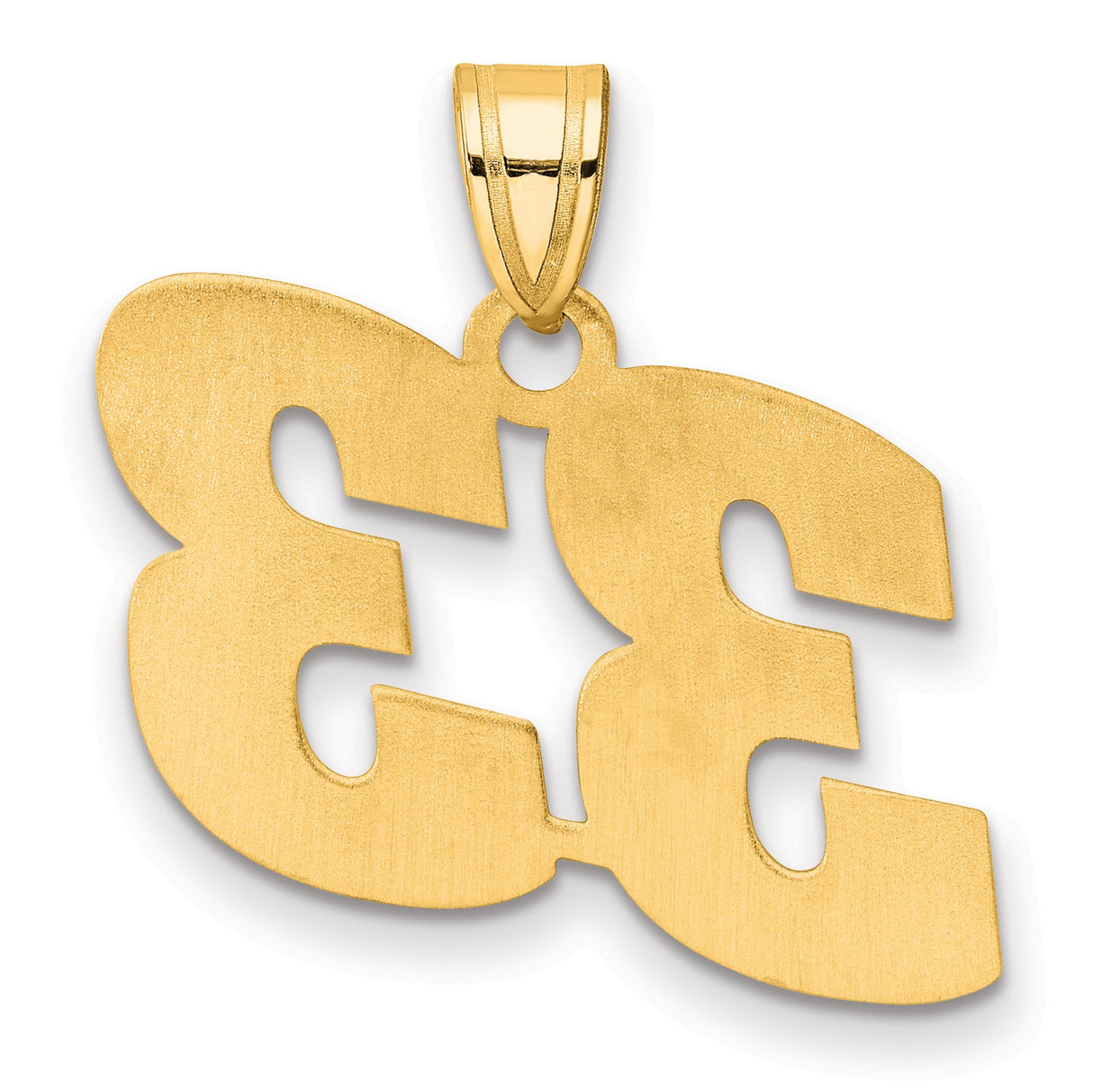 Polished Block Number 33 Charm Pendant in Real 14k Yellow Gold