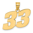 Polished Block Number 33 Charm Pendant in Real 14k Yellow Gold