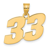 Polished Block Number 33 Charm Pendant in Real 14k Yellow Gold
