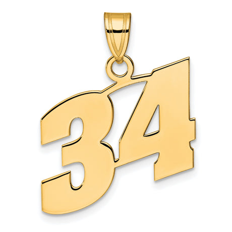 Polished Block Number 34 Charm Pendant in Real 14k Yellow Gold