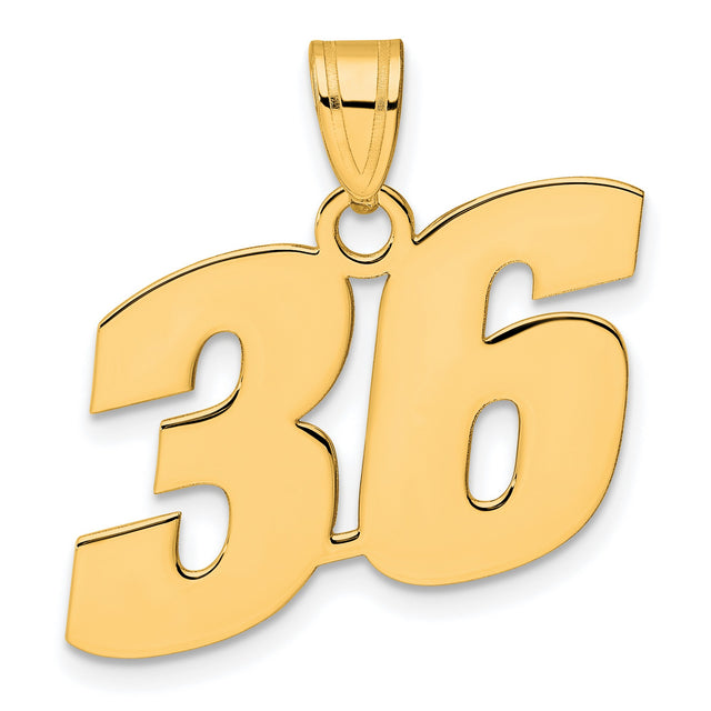 Polished Block Number 36 Charm Pendant in Real 14k Yellow Gold