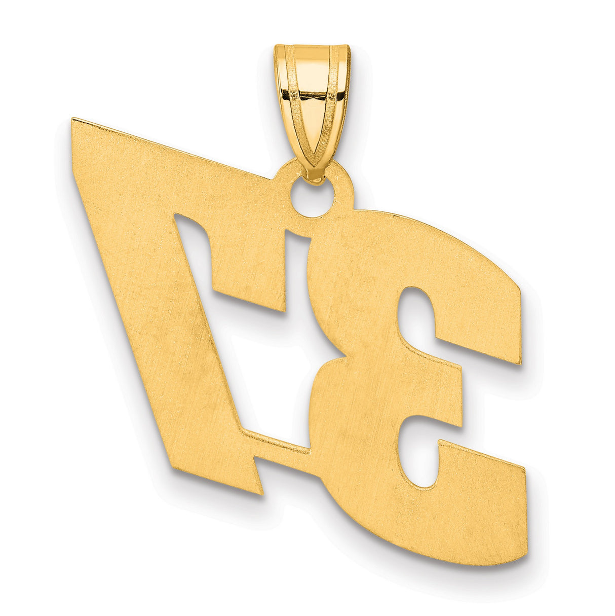 Polished Block Number 37 Charm Pendant in Real 14k Yellow Gold