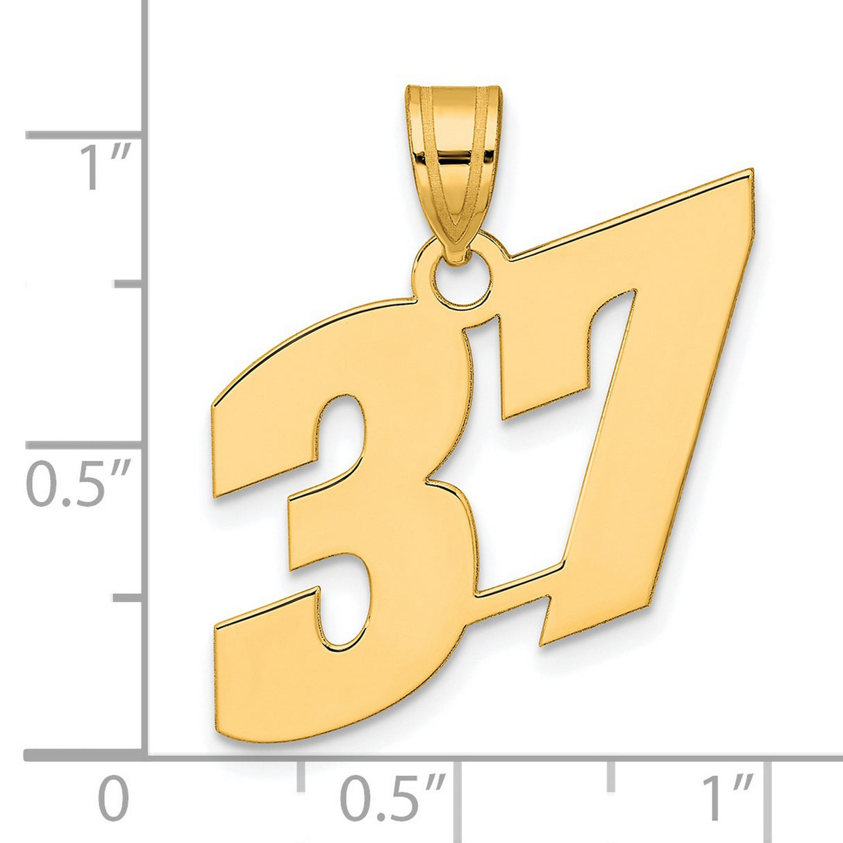 Polished Block Number 37 Charm Pendant in Real 14k Yellow Gold