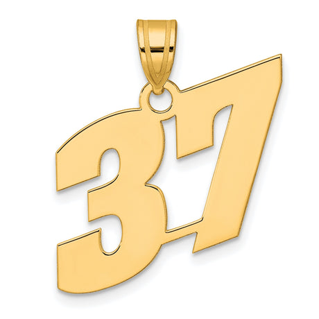 Polished Block Number 37 Charm Pendant in Real 14k Yellow Gold