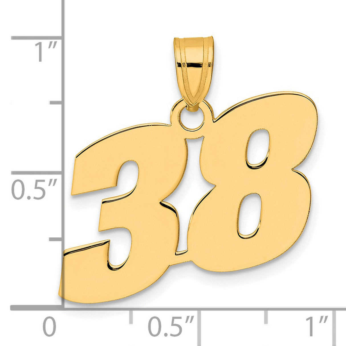 Polished Block Number 38 Charm Pendant in Real 14k Yellow Gold