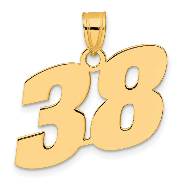 Polished Block Number 38 Charm Pendant in Real 14k Yellow Gold