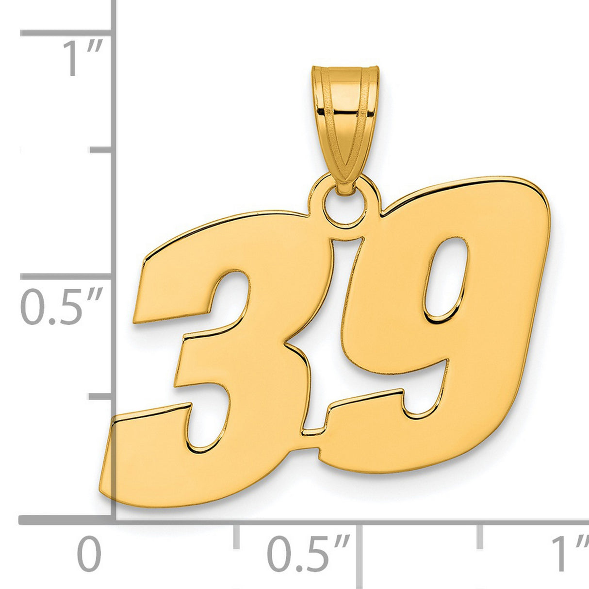 Polished Block Number 39 Charm Pendant in Real 14k Yellow Gold