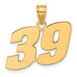 Polished Block Number 39 Charm Pendant in Real 14k Yellow Gold