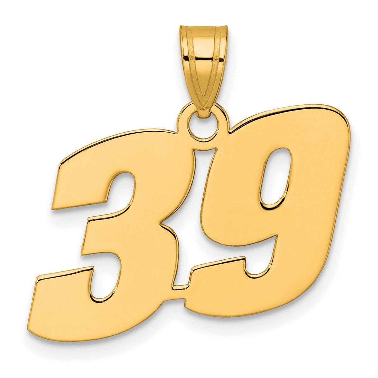 Polished Block Number 39 Charm Pendant in Real 14k Yellow Gold