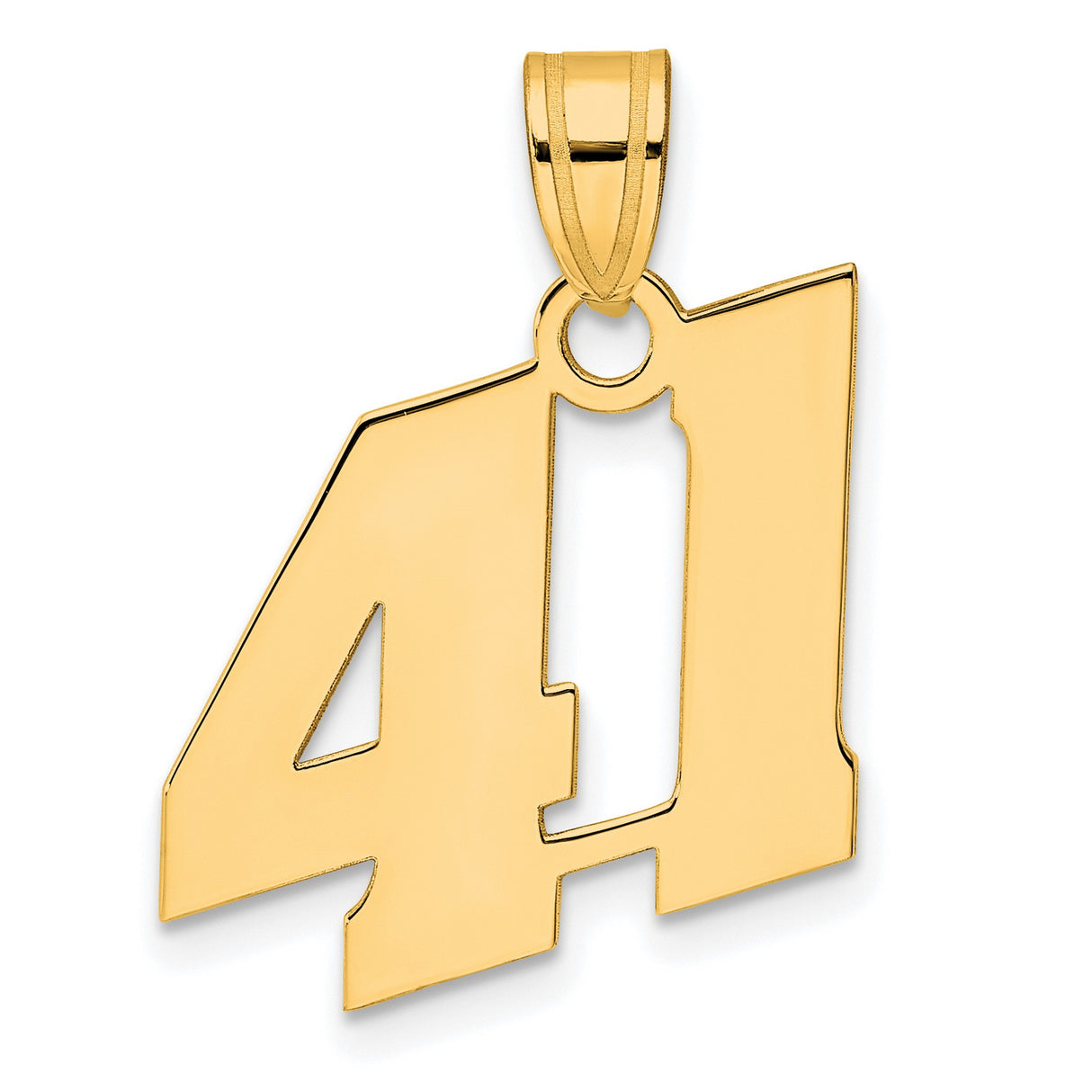 Polished Block Number 41 Charm Pendant in Real 14k Yellow Gold