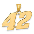 Polished Block Number 42 Charm Pendant in Real 14k Yellow Gold