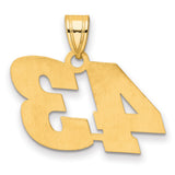 Polished Block Number 43 Charm Pendant in Real 14k Yellow Gold