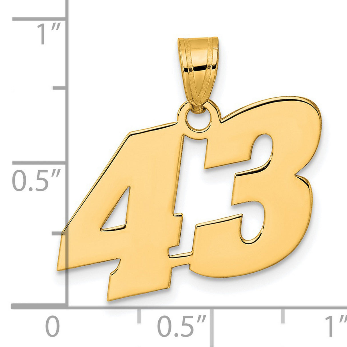 Polished Block Number 43 Charm Pendant in Real 14k Yellow Gold