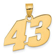 Polished Block Number 43 Charm Pendant in Real 14k Yellow Gold