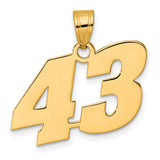Polished Block Number 43 Charm Pendant in Real 14k Yellow Gold