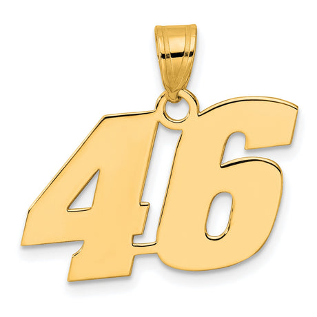 Polished Block Number 46 Charm Pendant in Real 14k Yellow Gold