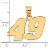 Polished Block Number 49 Charm Pendant in Real 14k Yellow Gold