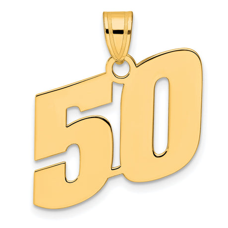 Polished Block Number 50 Charm Pendant in Real 14k Yellow Gold