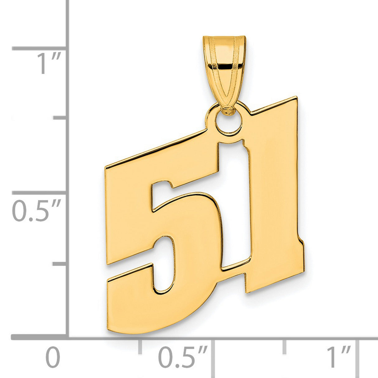 Polished Block Number 51 Charm Pendant in Real 14k Yellow Gold