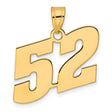 Polished Block Number 52 Charm Pendant in Real 14k Yellow Gold