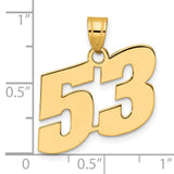 Polished Block Number 53 Charm Pendant in Real 14k Yellow Gold