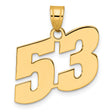 Polished Block Number 53 Charm Pendant in Real 14k Yellow Gold