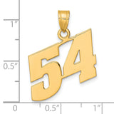 Polished Block Number 54 Charm Pendant in Real 14k Yellow Gold