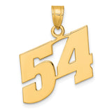 Polished Block Number 54 Charm Pendant in Real 14k Yellow Gold