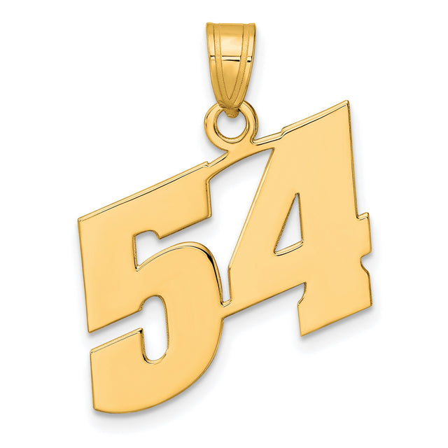 Polished Block Number 54 Charm Pendant in Real 14k Yellow Gold