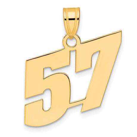 Polished Block Number 57 Charm Pendant in Real 14k Yellow Gold