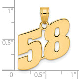Polished Block Number 58 Charm Pendant in Real 14k Yellow Gold