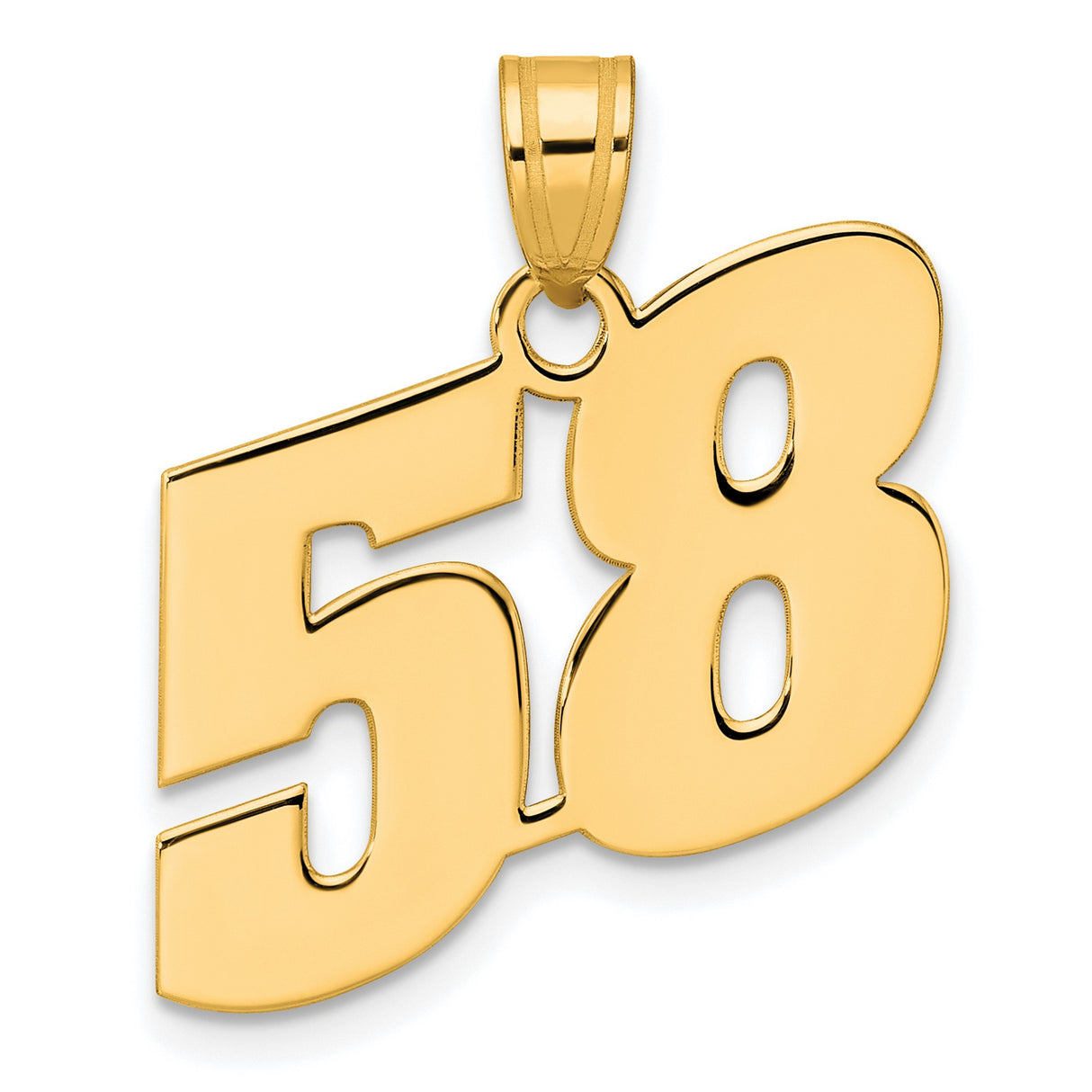 Polished Block Number 58 Charm Pendant in Real 14k Yellow Gold