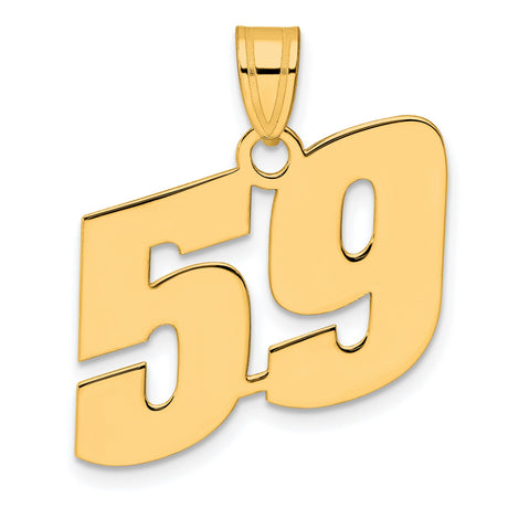 Polished Block Number 59 Charm Pendant in Real 14k Yellow Gold