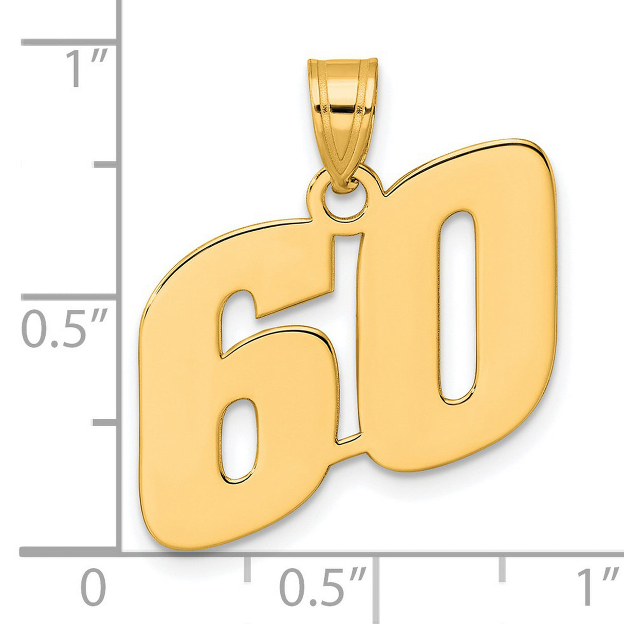 Polished Block Number 60 Charm Pendant in Real 14k Yellow Gold