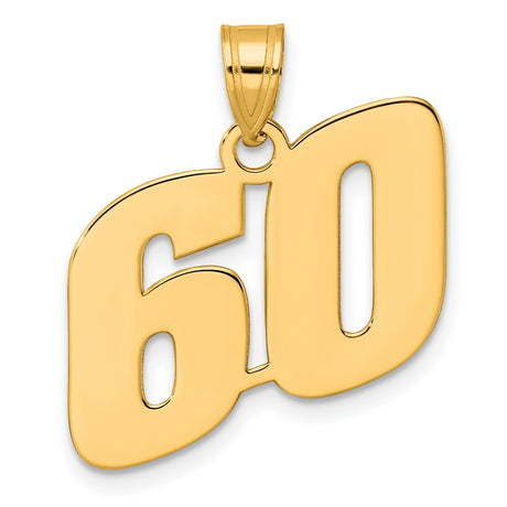 Polished Block Number 60 Charm Pendant in Real 14k Yellow Gold