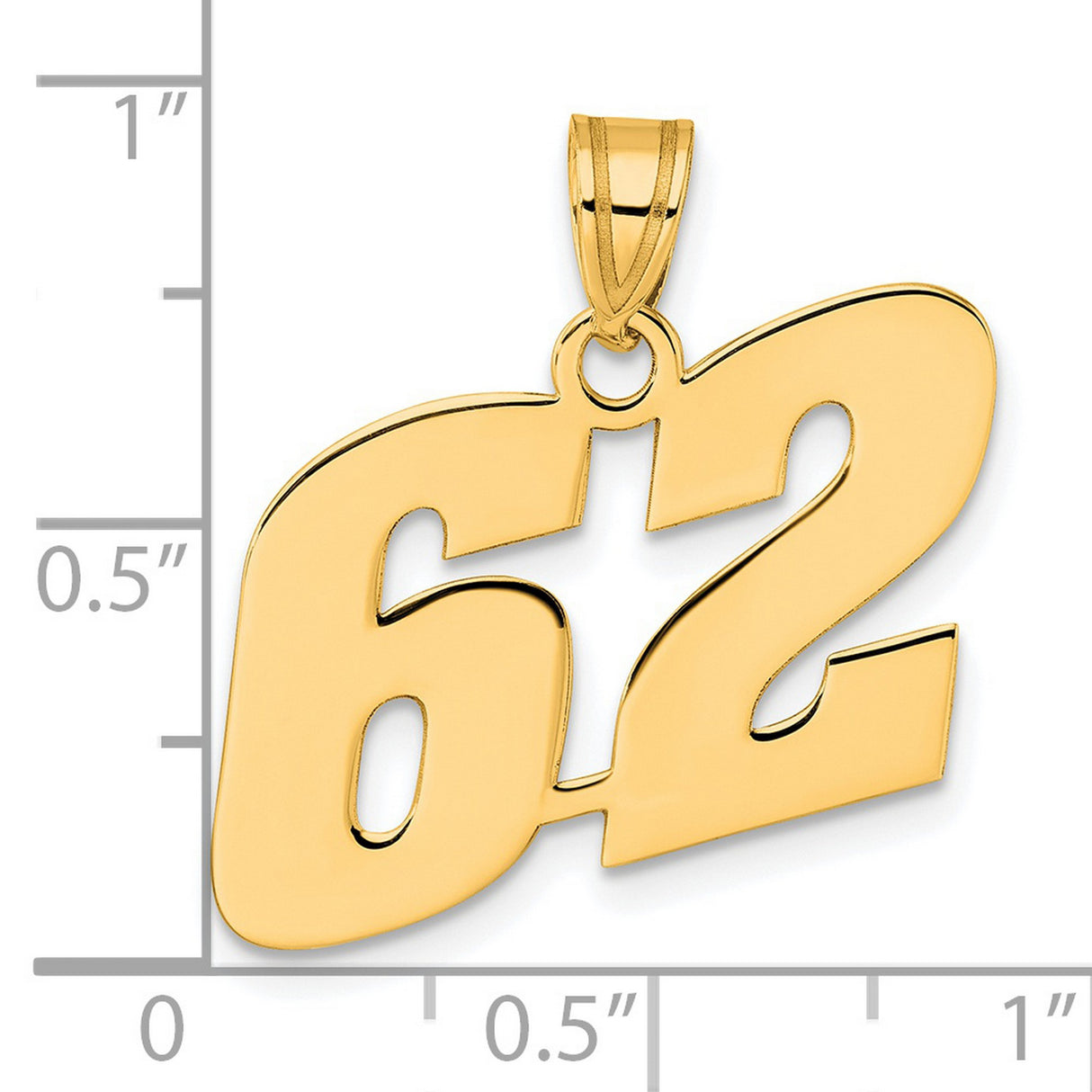 Polished Block Number 62 Charm Pendant in Real 14k Yellow Gold