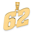 Polished Block Number 62 Charm Pendant in Real 14k Yellow Gold