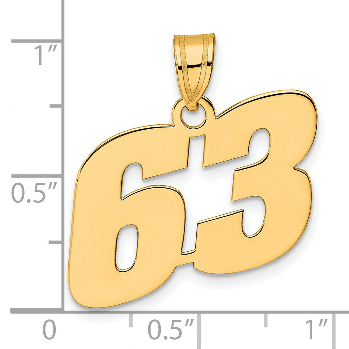 Polished Block Number 63 Charm Pendant in Real 14k Yellow Gold