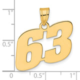 Polished Block Number 63 Charm Pendant in Real 14k Yellow Gold