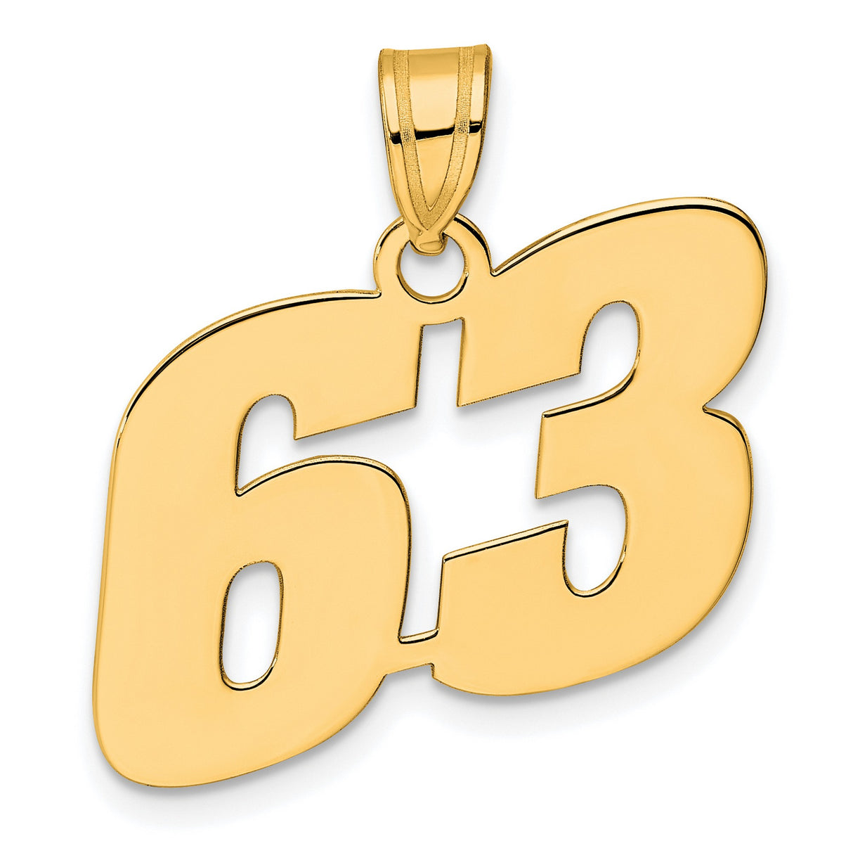 Polished Block Number 63 Charm Pendant in Real 14k Yellow Gold