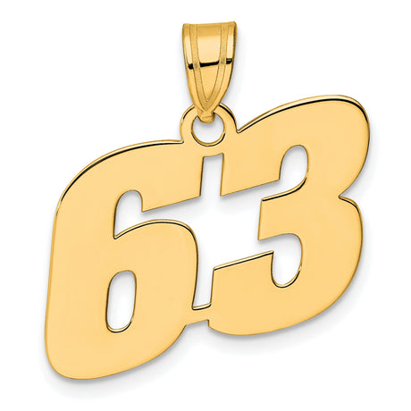 Polished Block Number 63 Charm Pendant in Real 14k Yellow Gold