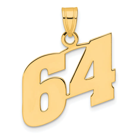 Polished Block Number 64 Charm Pendant in Real 14k Yellow Gold