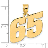 Polished Block Number 65 Charm Pendant in Real 14k Yellow Gold