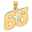 Polished Block Number 65 Charm Pendant in Real 14k Yellow Gold