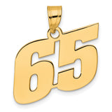Polished Block Number 65 Charm Pendant in Real 14k Yellow Gold