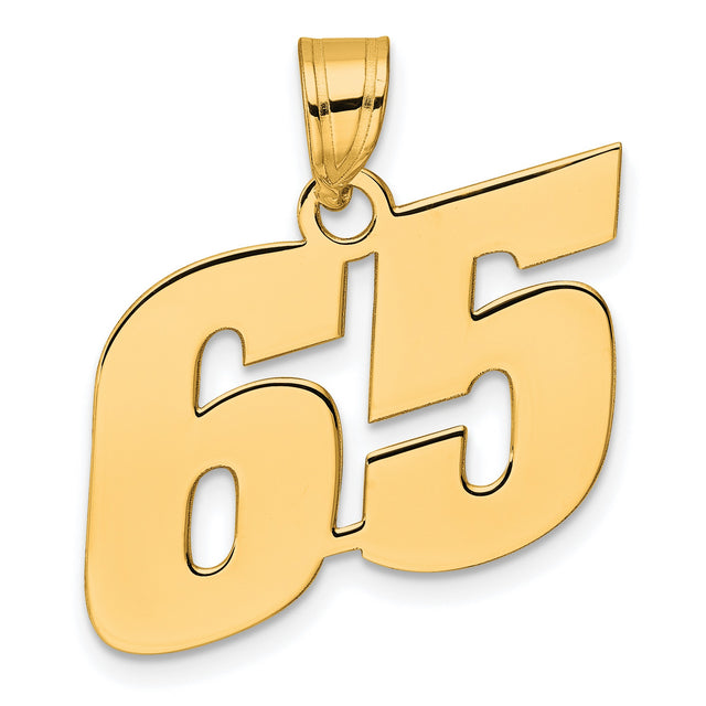 Polished Block Number 65 Charm Pendant in Real 14k Yellow Gold