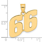 Polished Block Number 66 Charm Pendant in Real 14k Yellow Gold