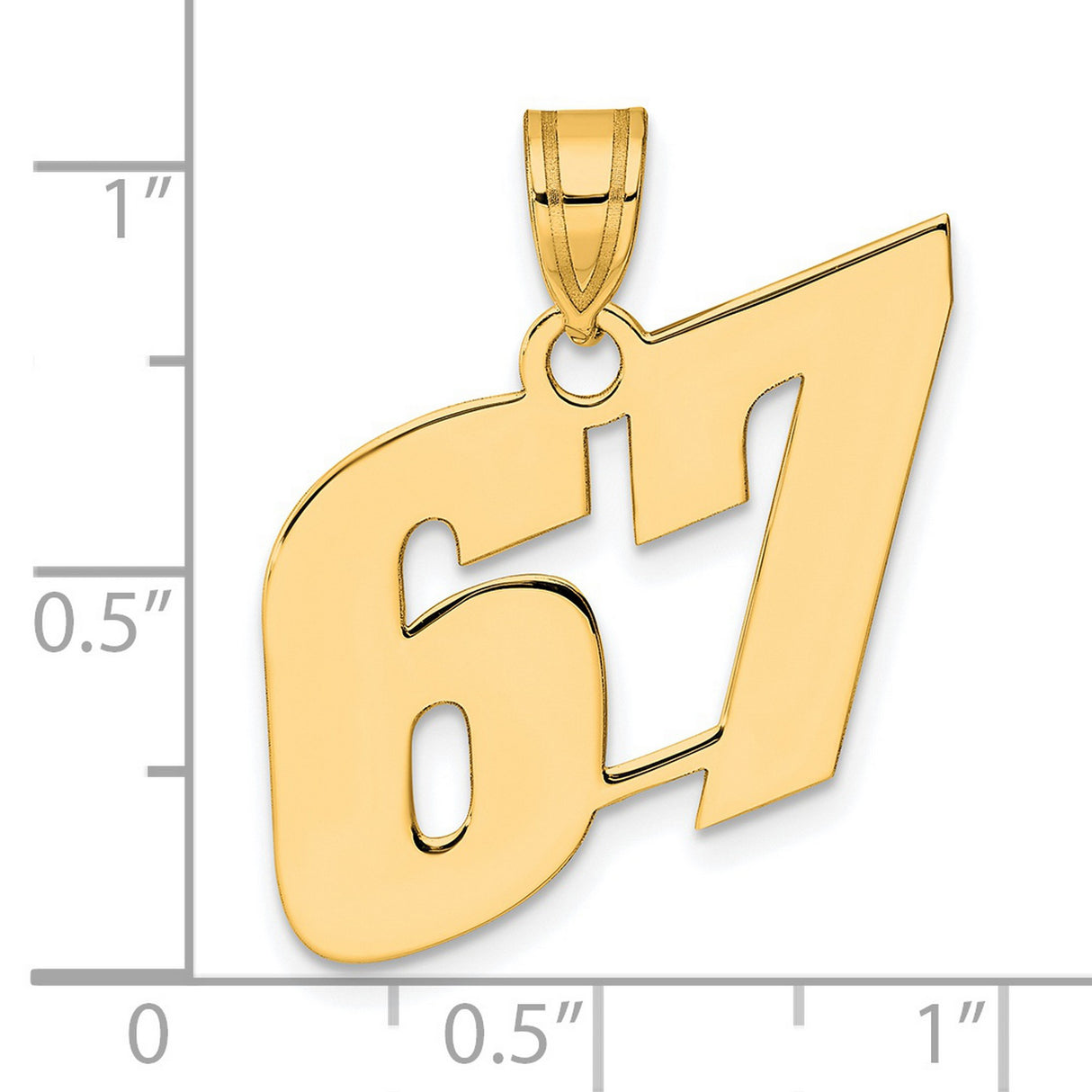 Polished Block Number 67 Charm Pendant in Real 14k Yellow Gold