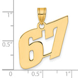 Polished Block Number 67 Charm Pendant in Real 14k Yellow Gold